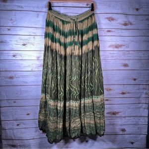 Vintage Minkas Green & Khaki Print Drawstring Skirt Made in India